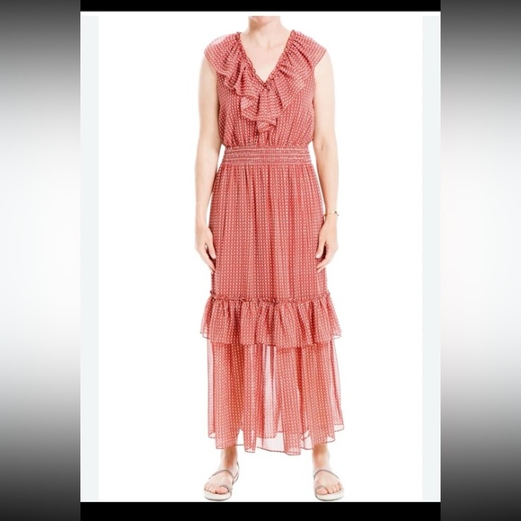NWT MAX STUDIO
Ruffled V-neck Sleeveless Maxi Dress In Rstbrcrd
Size Small - Picture 2 of 12